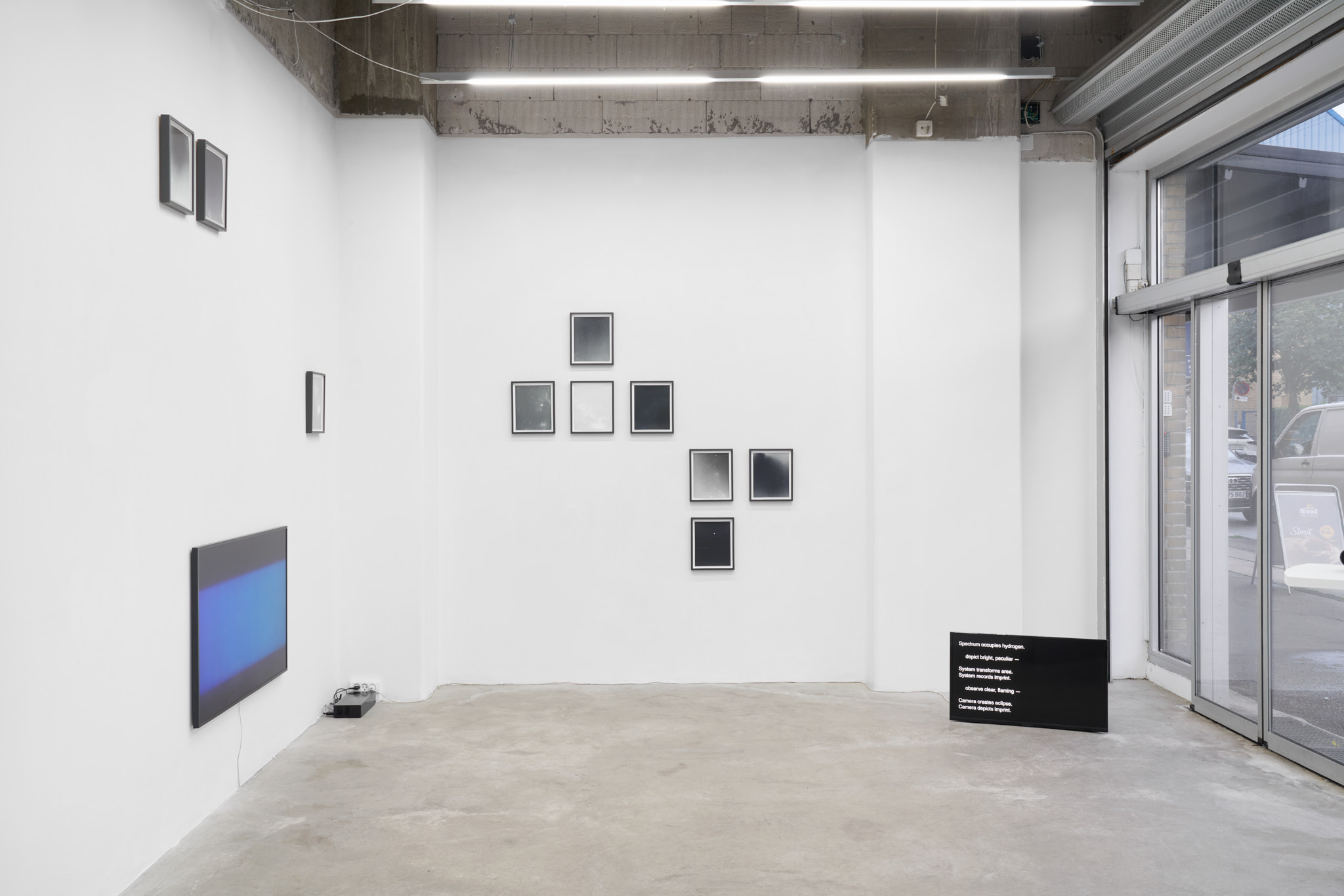 Bottom right: Nanna Debois Buhl, Helios, 2024. Generative algoritm. Duration: infinite. The text generated is based on Nanna Debois Buhl's reworking of Nick Montfort's Taroko Gorge programme.